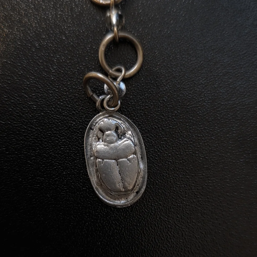 Jade Beaded Necklace W/ Lampwork Pendant And Egyptian Scarab Hangtag - Picture 6 of 7
